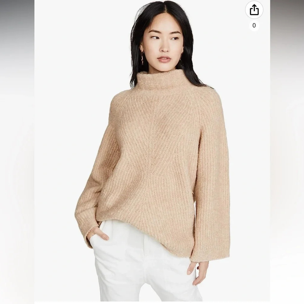 Theory Women's Brushed Wool-Camel-Blend Moving Rib Turtleneck, size large, $595